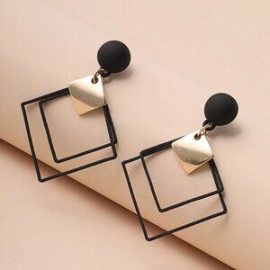Black Hollow Geometric Drop Earrings